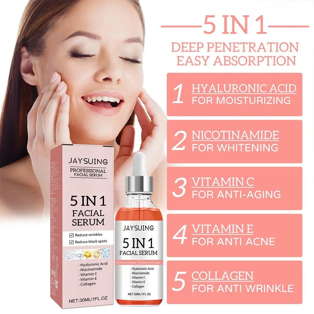 5-in-1 Hyaluronic Acid Face Serum – Vitamin C & Collagen Brightening, Pore Refining & Anti-Aging view 7