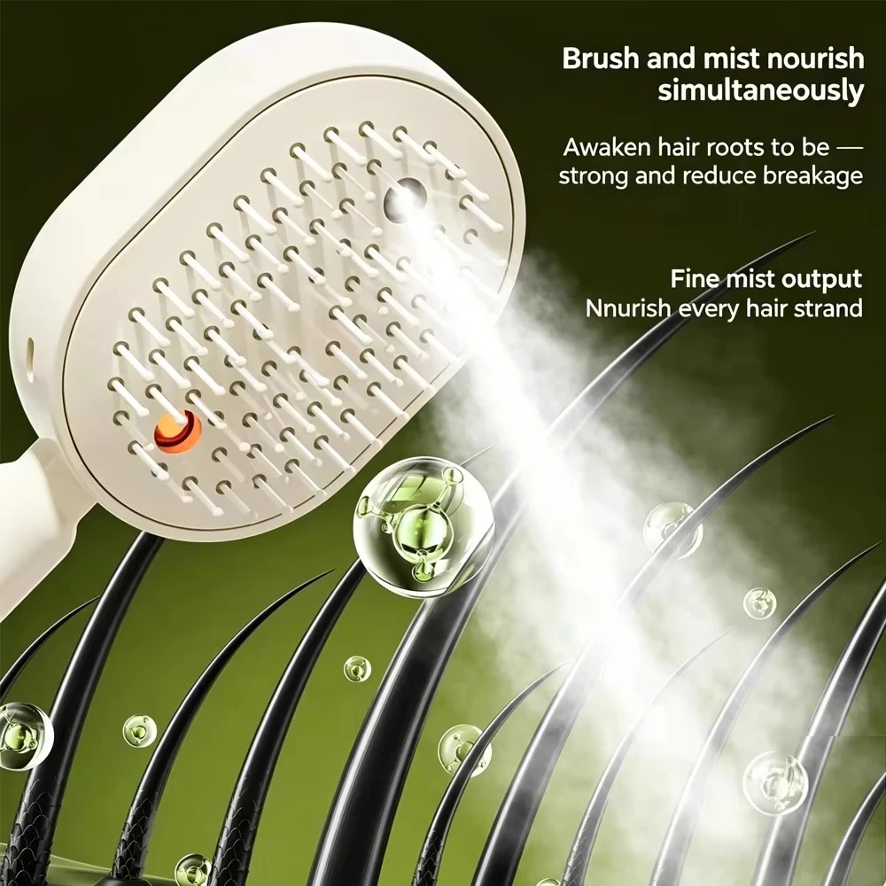 3-in-1 Electric Spray Air Cushion Massage Comb – Self-Cleaning Steam & Essential Oil Scalp Massager for Hair Regrowth & Detangling view 4