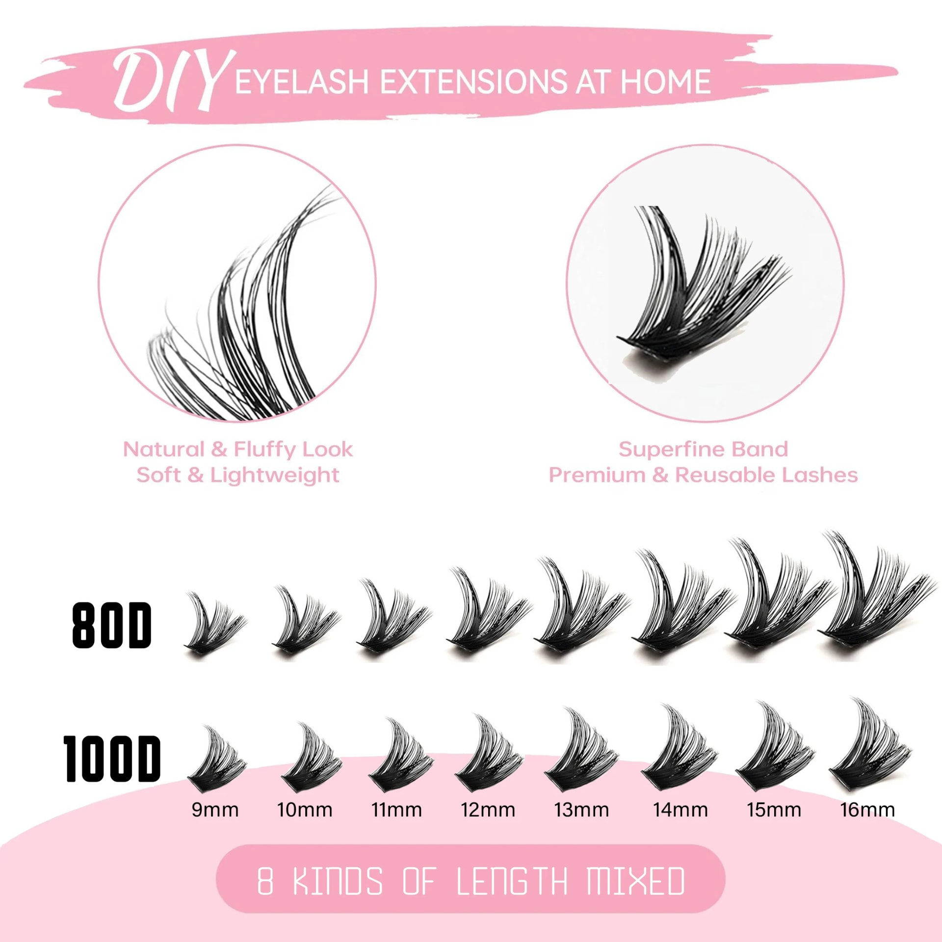 DIY Cluster Lashes Kit (320/600/790 Pcs) – Mix-and-Match Individual Lash Extensions with Wispy C/D Curl Volume for Daily & Party Wear view 5