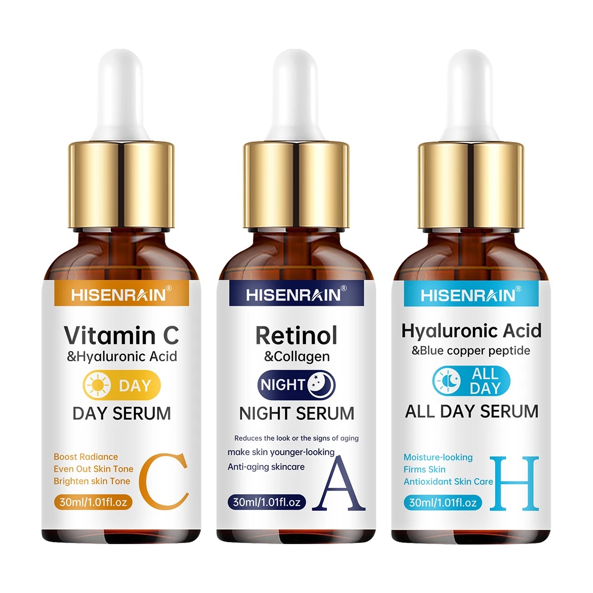 HISENRAIN Anti-Aging & Brightening Serum Duo – Vitamin C, Retinol & Hyaluronic Acid Kit view 3