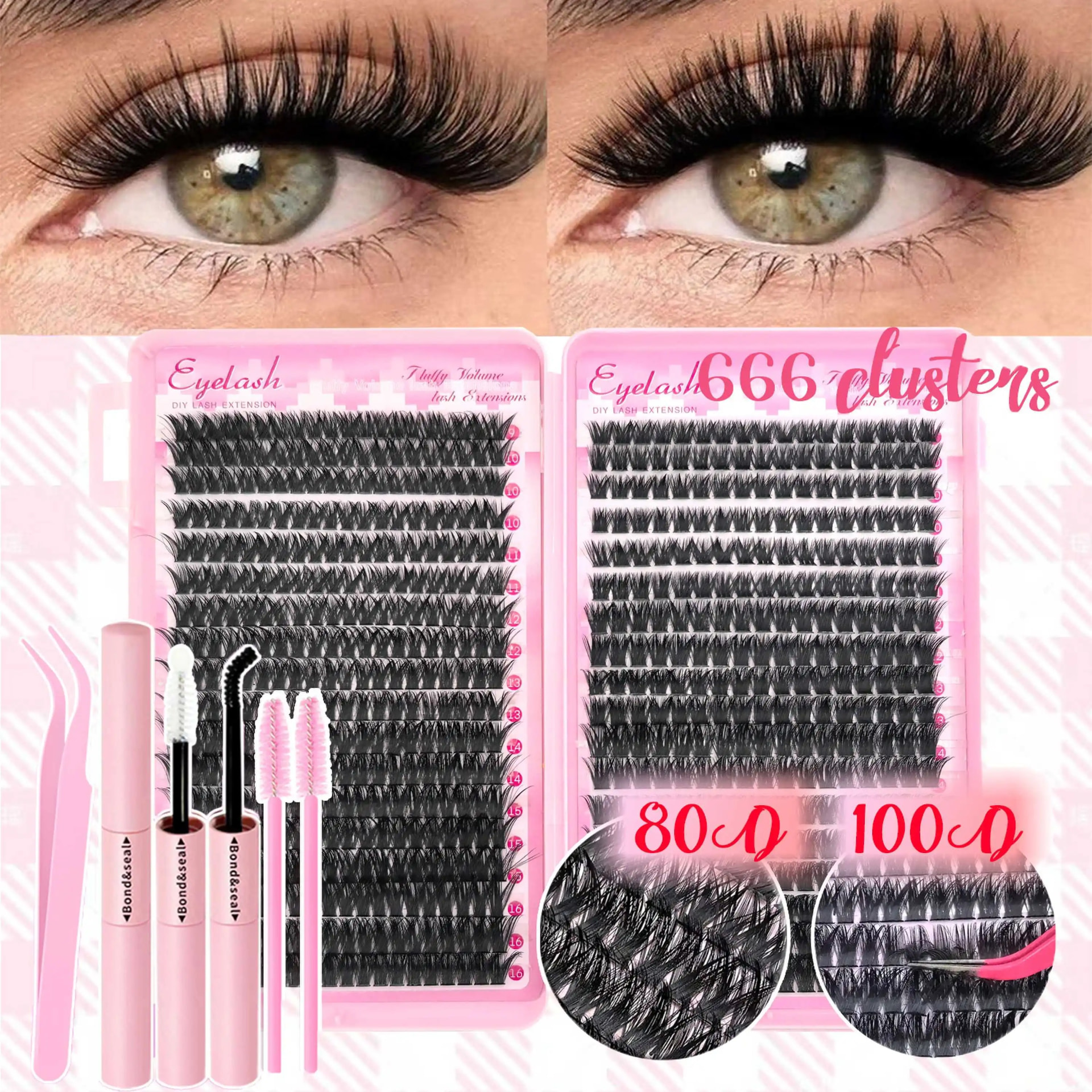DIY Cluster Lashes Kit (320/600/790 Pcs) – Mix-and-Match Individual Lash Extensions with Wispy C/D Curl Volume for Daily & Party Wear view 3